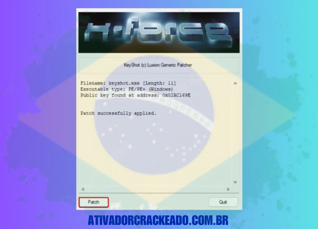 Clique no botão Patch mais uma vez e selecione o arquivo keyshot_headless