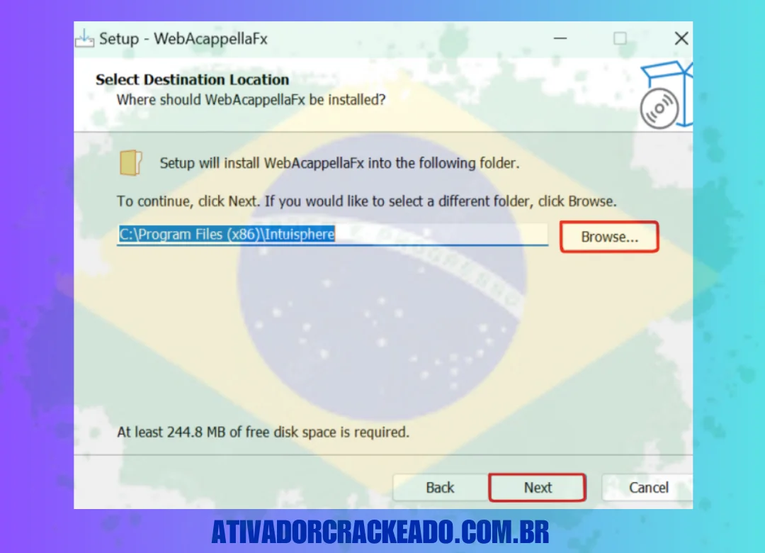 Depois de decidir sobre mais algumas tarefas, inicie a instalação após aceitar o contrato de licença e selecionar o local de instalação.