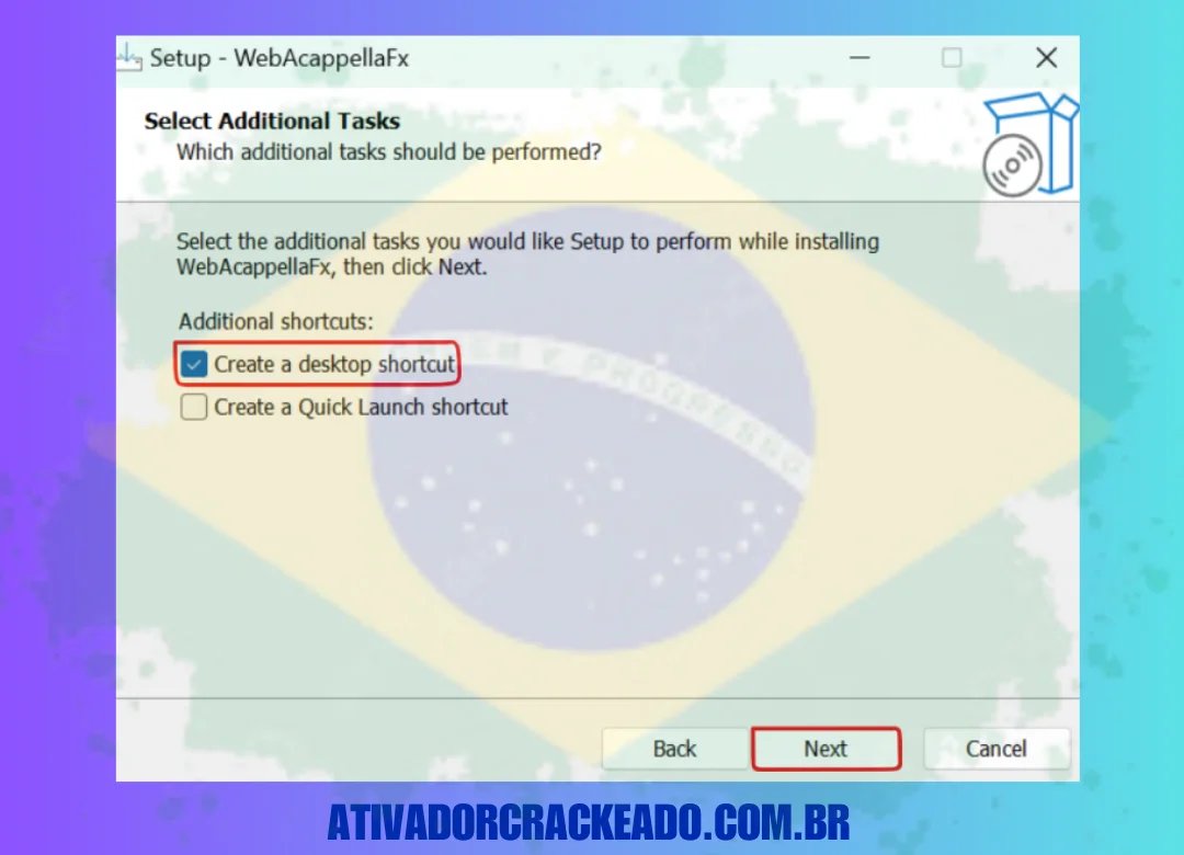 Depois de decidir sobre mais algumas tarefas, inicie a instalação após aceitar o contrato de licença e selecionar o local de instalação.