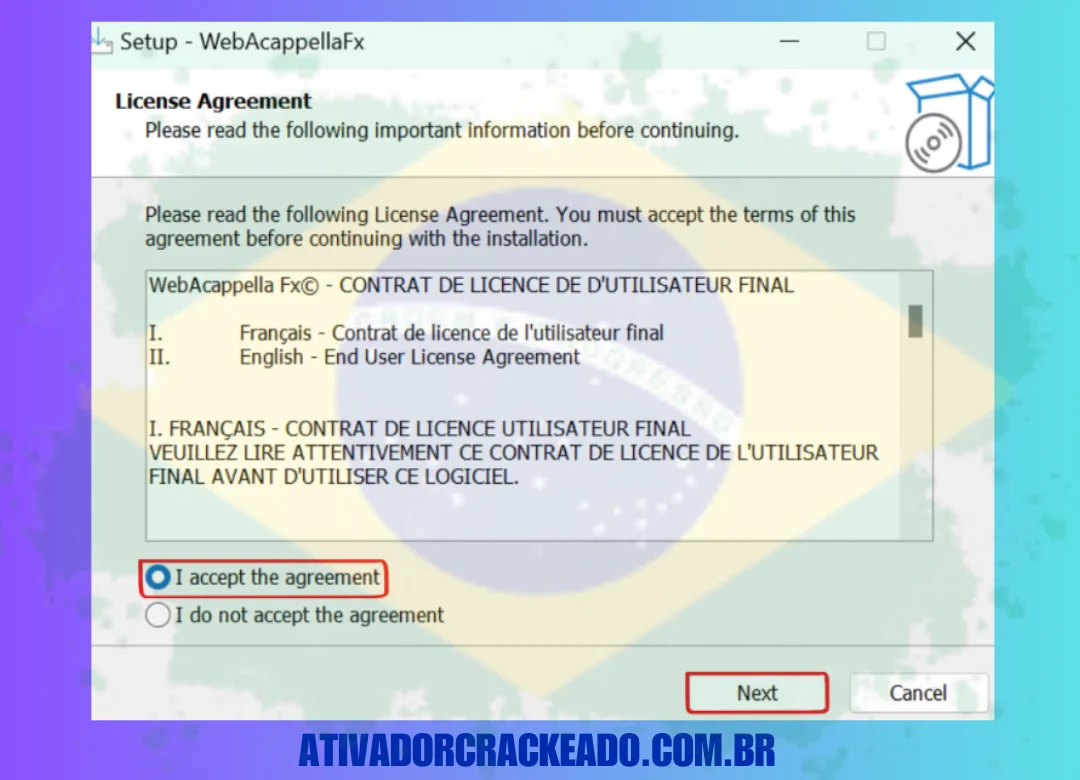 Depois de decidir sobre mais algumas tarefas, inicie a instalação após aceitar o contrato de licença e selecionar o local de instalação.