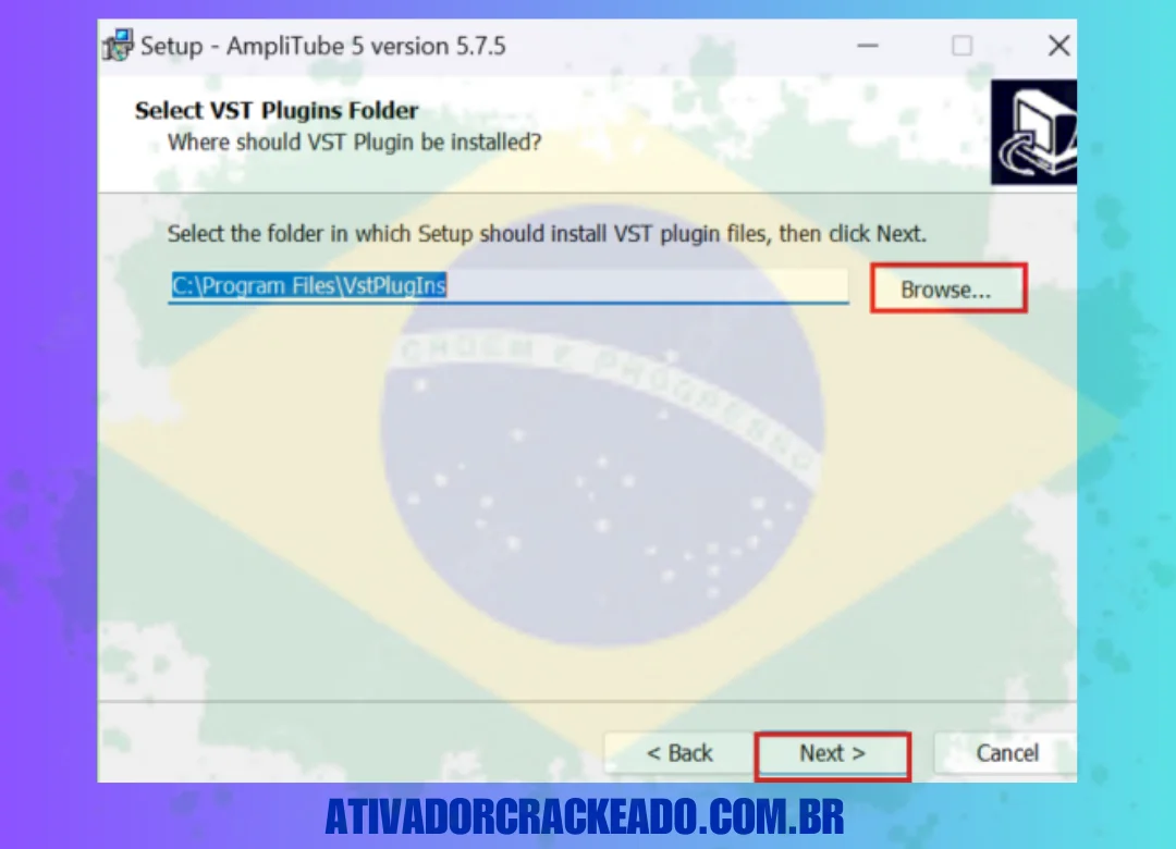 Depois disso, você terá que escolher o local onde você quer instalar os plugins.