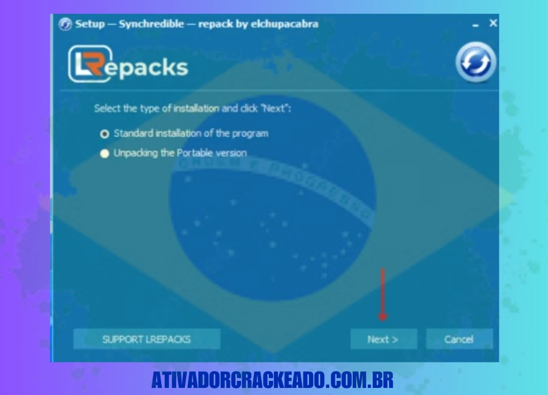 Depois disso, você verá o assistente de instalação, selecione o tipo de instalação e clique em Avançar. (1)