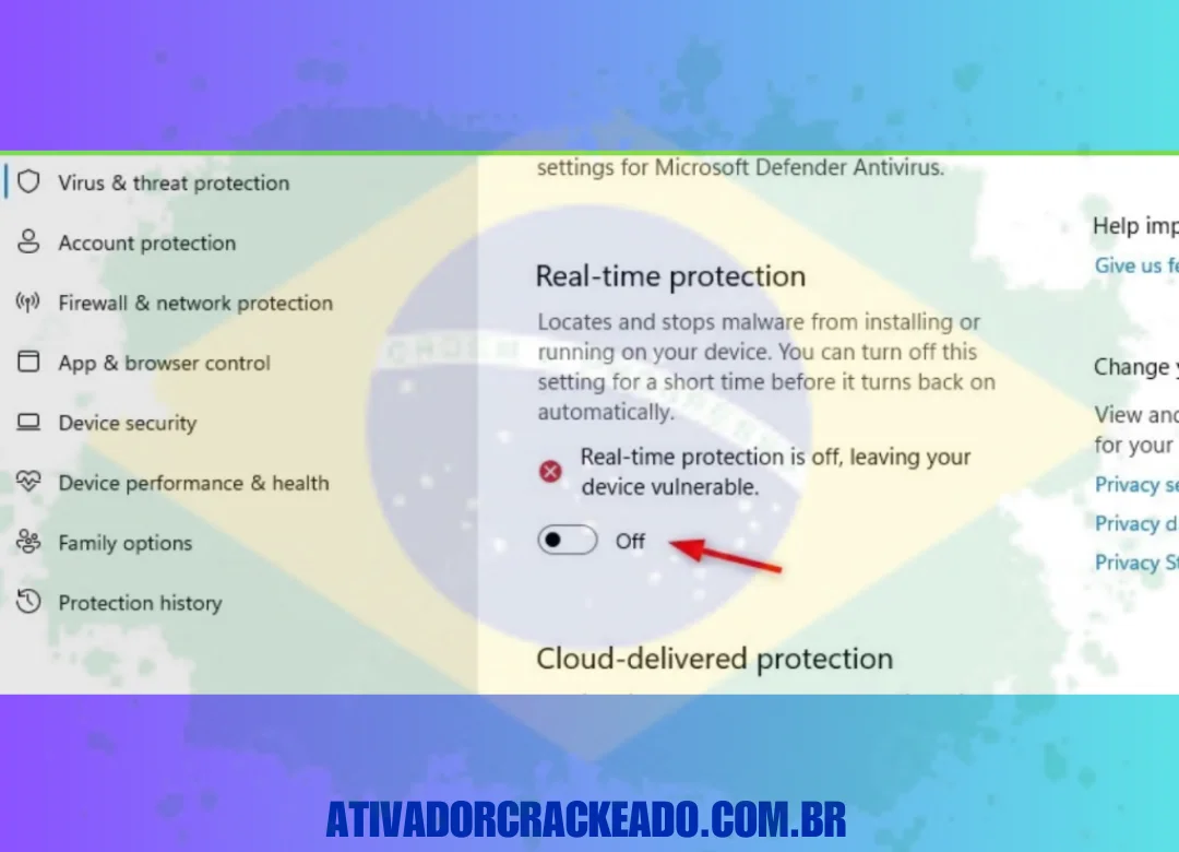 Desabilite a proteção em tempo real nas configurações após baixar o Disk Defrag Pro gratuitamente