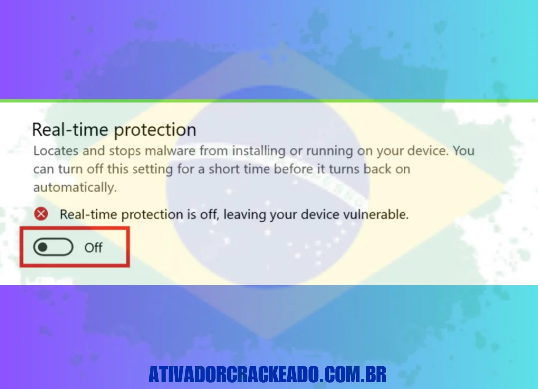 Desabilite a proteção em tempo real nas configurações após baixar o Pano2VR Pro Crack do link fornecido.