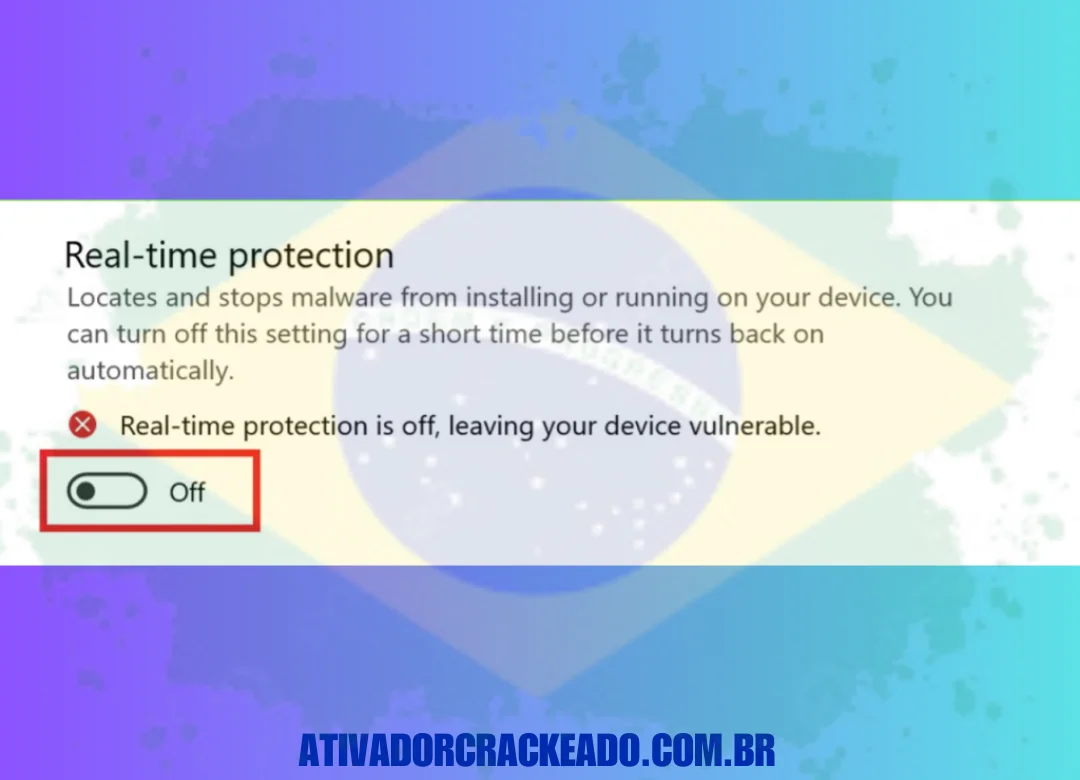 Desative a proteção em tempo real nas configurações e baixe