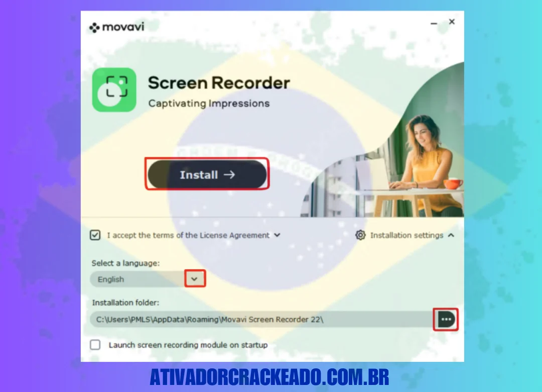 Escolha o idioma no qual você quer instalar o software e clique em Instalar.