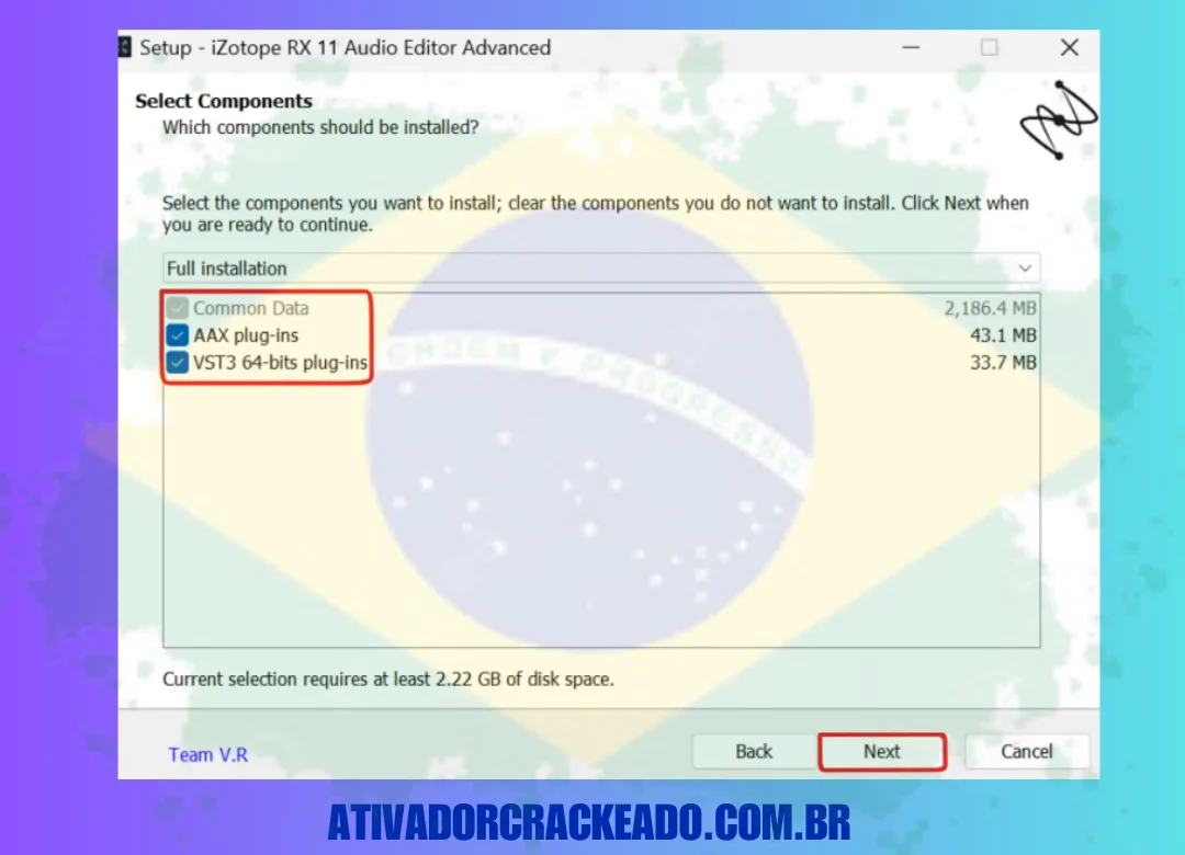 Escolha os componentes que você quer instalar, o local onde você quer instalar 