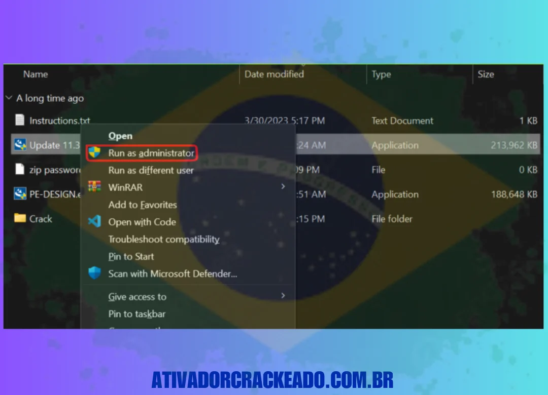 Execute o arquivo Update 11.3.exe como administrador