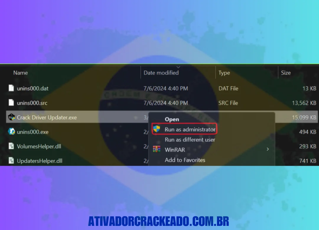 Execute o arquivo crack que colamos no diretório de instalação, como administrador.