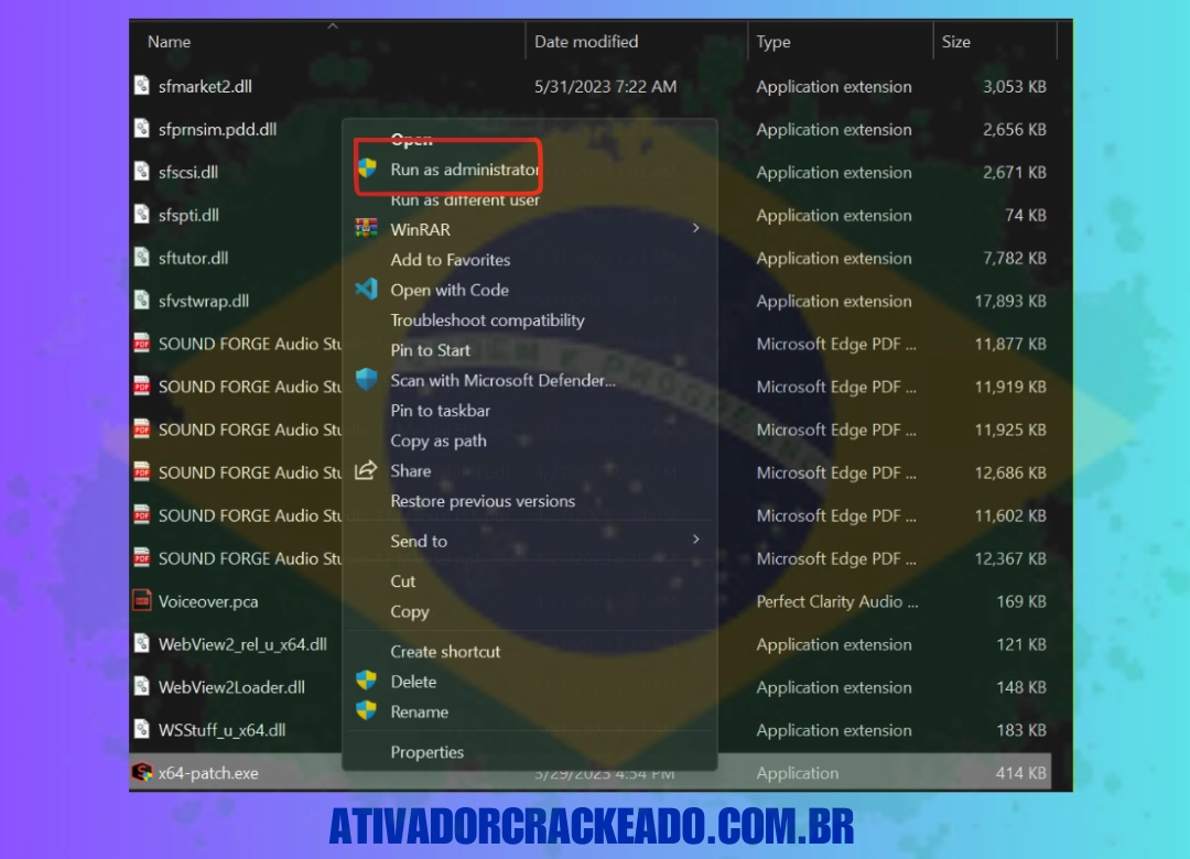 Execute o arquivo de patch que você acabou de colar como administrador.