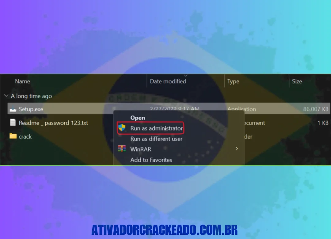 Execute o arquivo setup.exe como administrador após extrair o arquivo baixado. Clique em OK após selecionar o idioma que deseja usar durante a configuração.