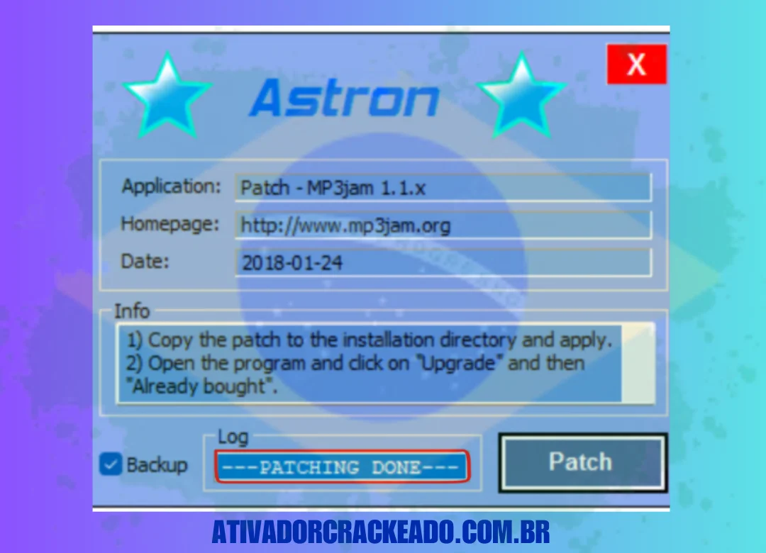 Extraia o arquivo Patch.rar quando a instalação estiver concluída. Adicione o arquivo Patch-MP3jam.1.1.x.exe ao diretório de instalação após copiá-lo.