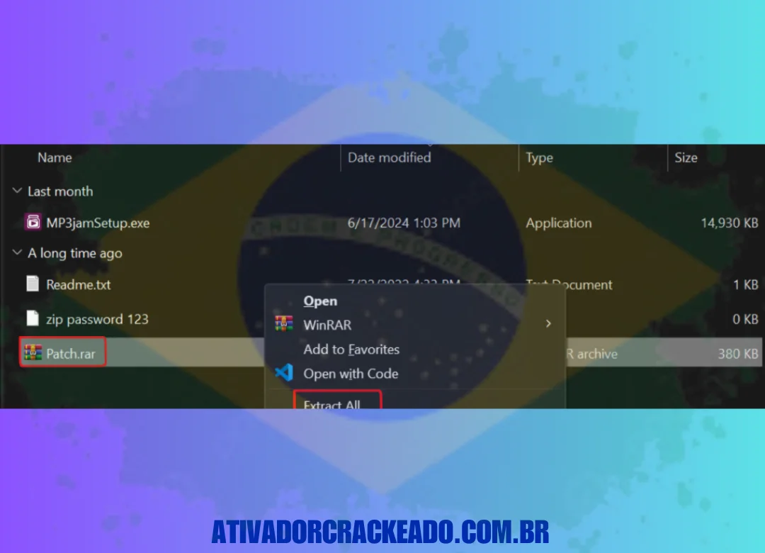 Extraia o arquivo Patch.rar quando a instalação estiver concluída. Adicione o arquivo Patch-MP3jam.1.1.x.exe ao diretório de instalação após copiá-lo. 