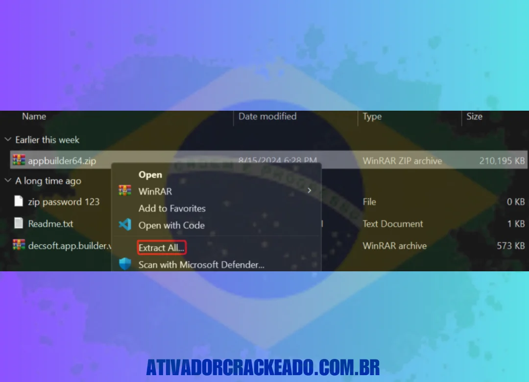 Extraia o arquivo appbuilder64.zip após extrair o arquivo principal que foi baixado. Execute a configuração no modo administrador.