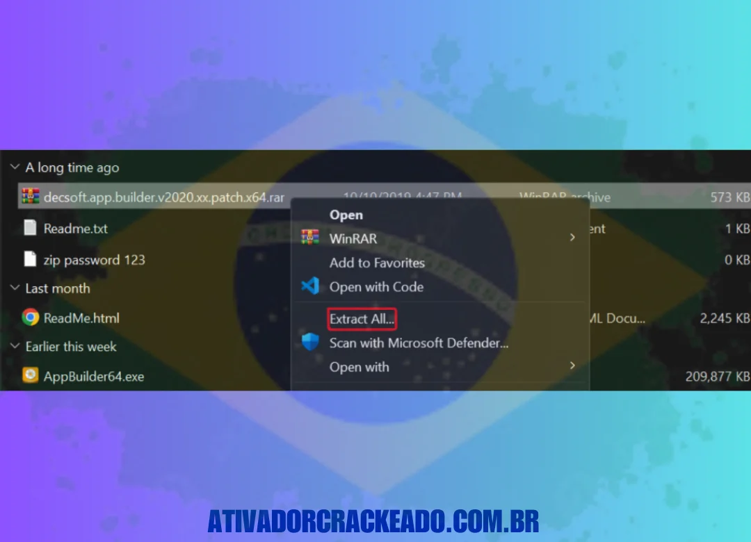 Extraia o arquivo appbuilder64.zip após extrair o arquivo principal que foi baixado. Execute a configuração no modo administrador.