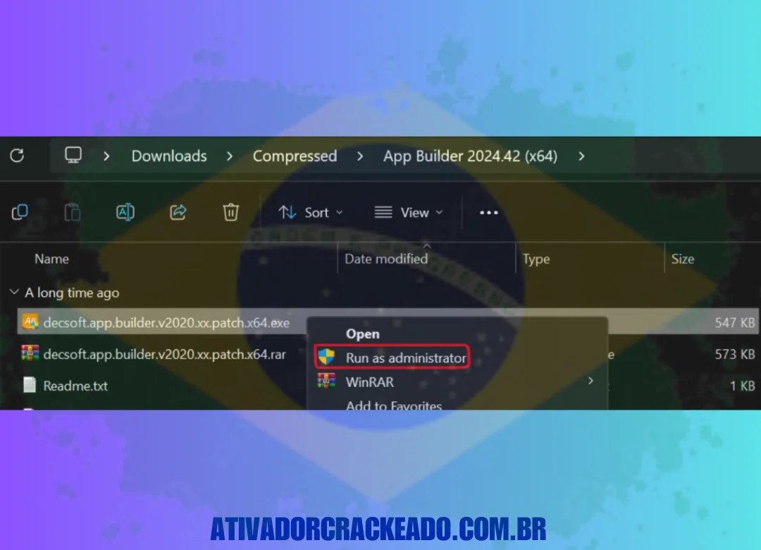 Extraia o arquivo appbuilder64.zip após extrair o arquivo principal que foi baixado. Execute a configuração no modo administrador.