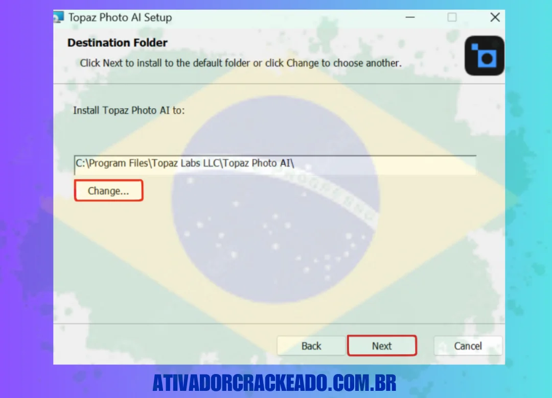 Extraia o arquivo baixado e Inicie a instalação após selecionar o diretório de dados e o local de instalação.TopazPhotoAI-3.1.1.msi. (1)