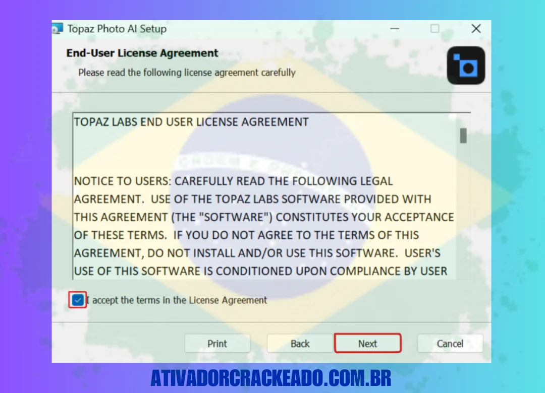 Extraia o arquivo baixado e Inicie a instalação após selecionar o diretório de dados e o local de instalação.TopazPhotoAI-3.1.1.msi. (1)