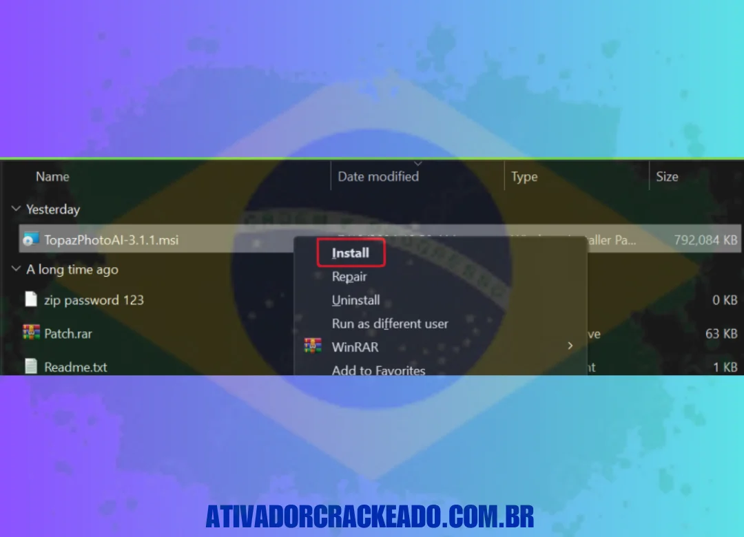 Extraia o arquivo baixado e execute TopazPhotoAI-3.1.1.msi. (1)