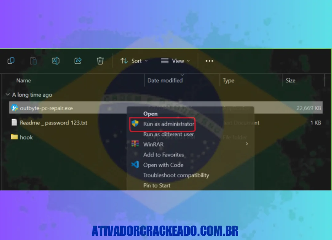 Extraia o arquivo baixado e execute o arquivo outbyte-pc-repair.exe como administrador. (1)