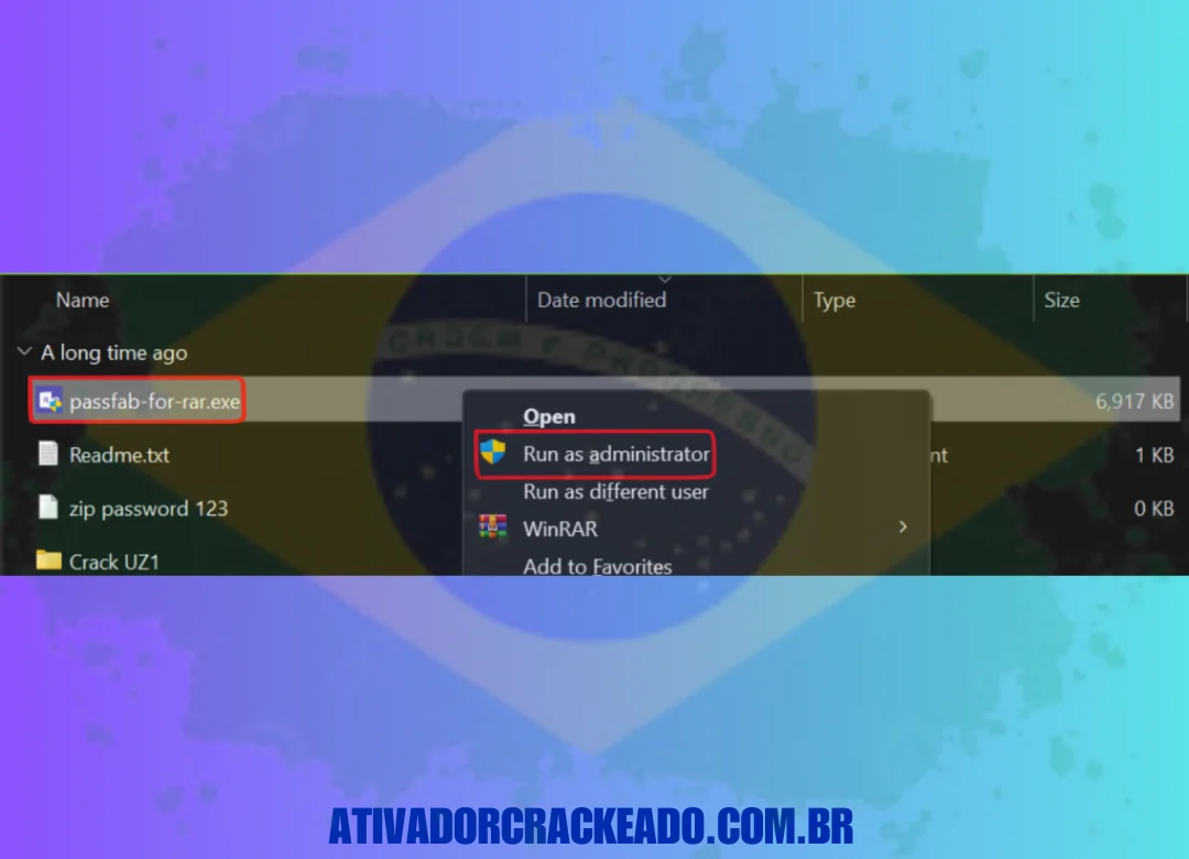 Extraia o arquivo baixado e execute o arquivo passfab-for-rar.exe como administrador.