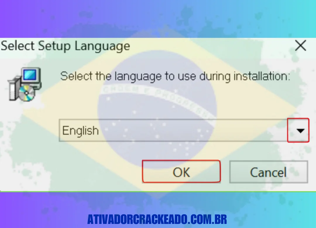 Extraia o arquivo baixado e execute o arquivo setup.exe como administrador. Escolha o idioma no qual você quer executar a instalação e clique em OK.