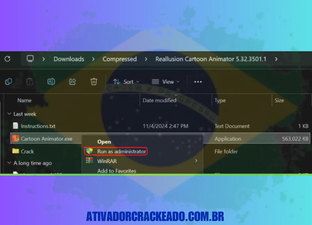 Extraia o arquivo baixado, execute a instalação como administrador e conclua a instalação. NÃO EXECUTE O PROGRAMA AINDA!