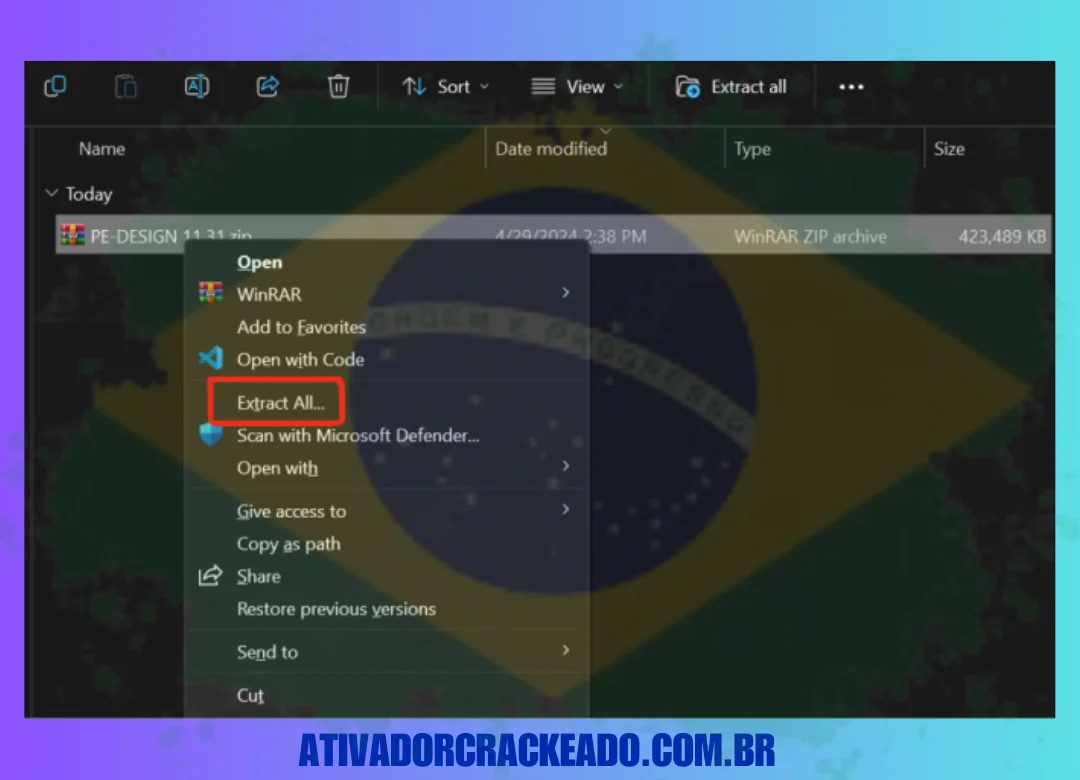 Extraia o arquivo baixado usando algum software como WinRAR . Se você já tiver o PE Design instalado, desinstale-o e execute o arquivo PE-Design.exe como administrador.