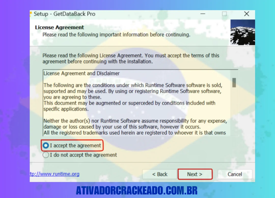 Extraia o arquivo e execute gdbprosetup.exe como administrador. Quando a instalação começar, clique em Next na primeira tela.