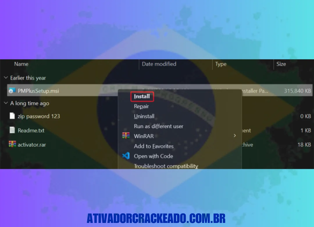 Extraia o arquivo e execute o arquivo PMPlusSetup.msi. (1)