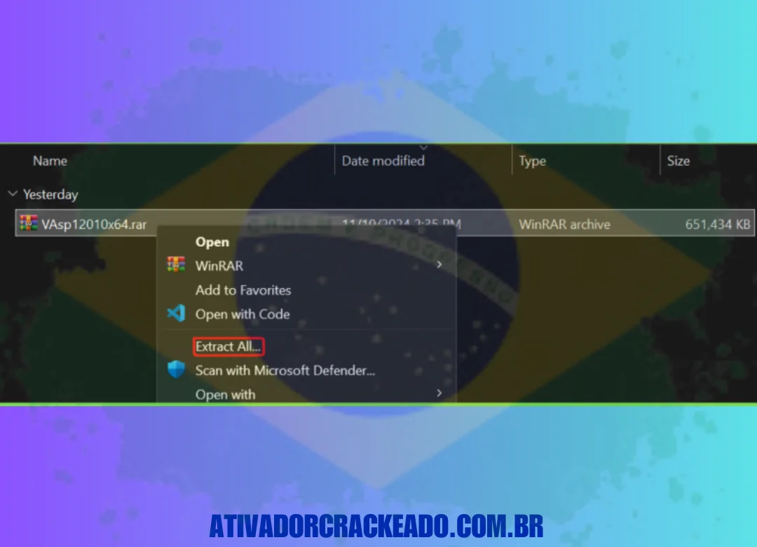 Extraia o download e execute a instalação como administrador.