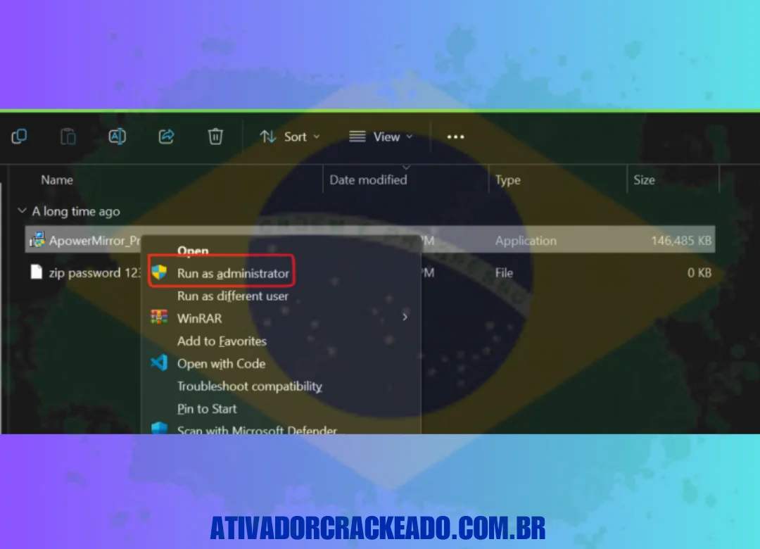 Extraia os arquivos baixados usando o WinRAR e execute a instalação como administrador. 