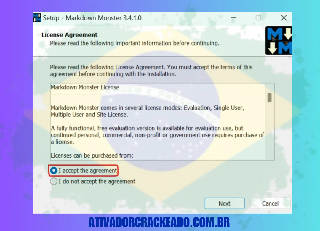 Inicie a instalação como administrador após extrair o arquivo baixado.