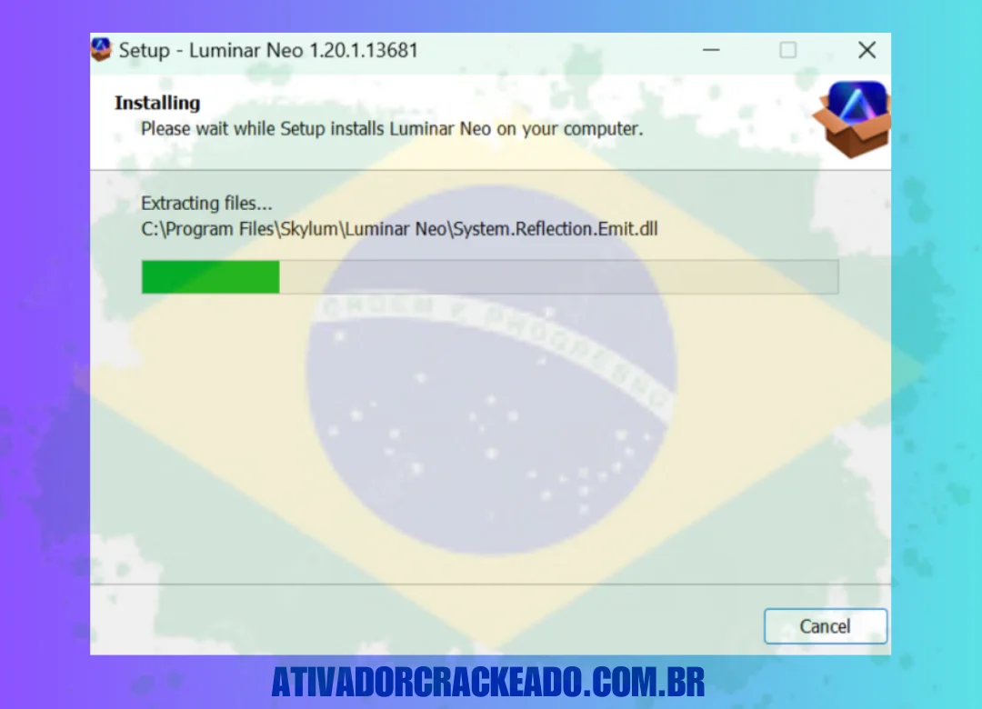 Inicie a instalação como administrador após extrair o arquivo baixado. Selecione o site de instalação e comece o processo.