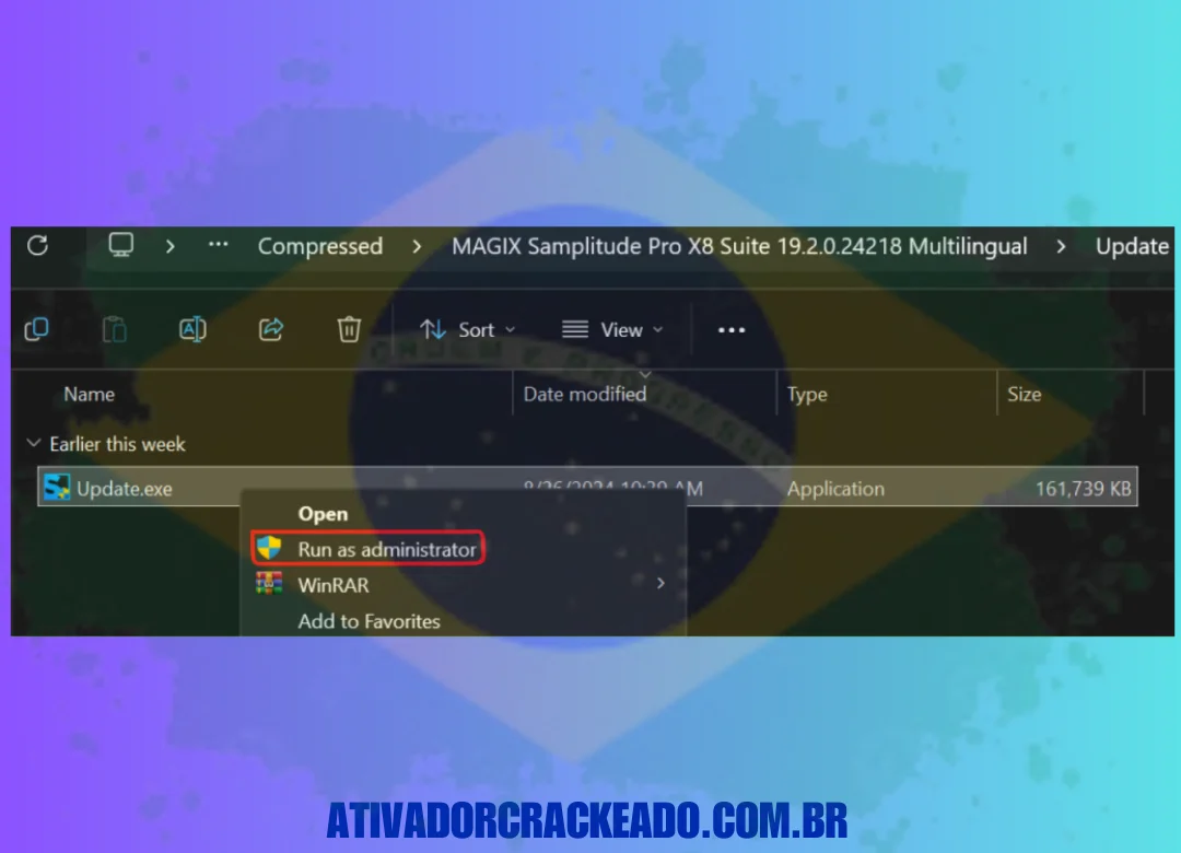 Instale a atualização abrindo a pasta Atualização.