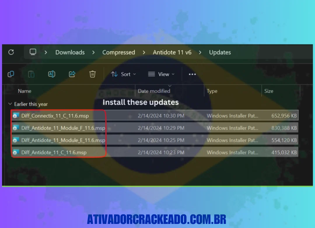 Instale todas as atualizações abrindo a pasta Update. Instalar todas elas é necessário para que o aplicativo funcione.