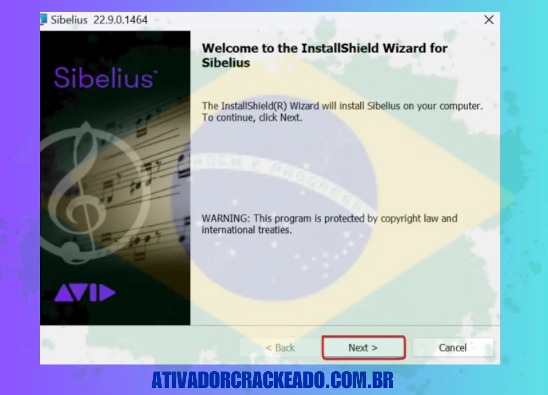 Install_Sibelius.exe como administrador. Antes de iniciar a instalação, ele perguntará em qual