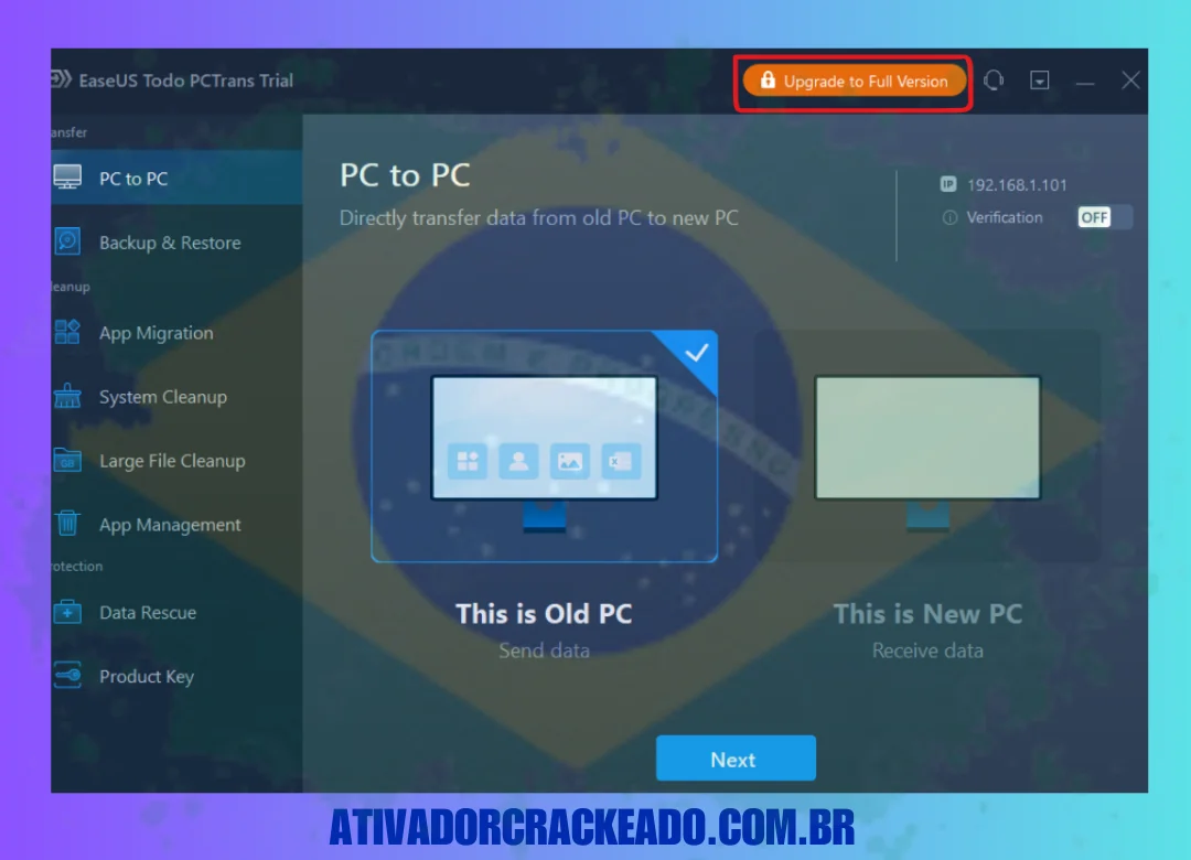 No canto superior direito, você verá um botão “Upgrade to Full Version”,