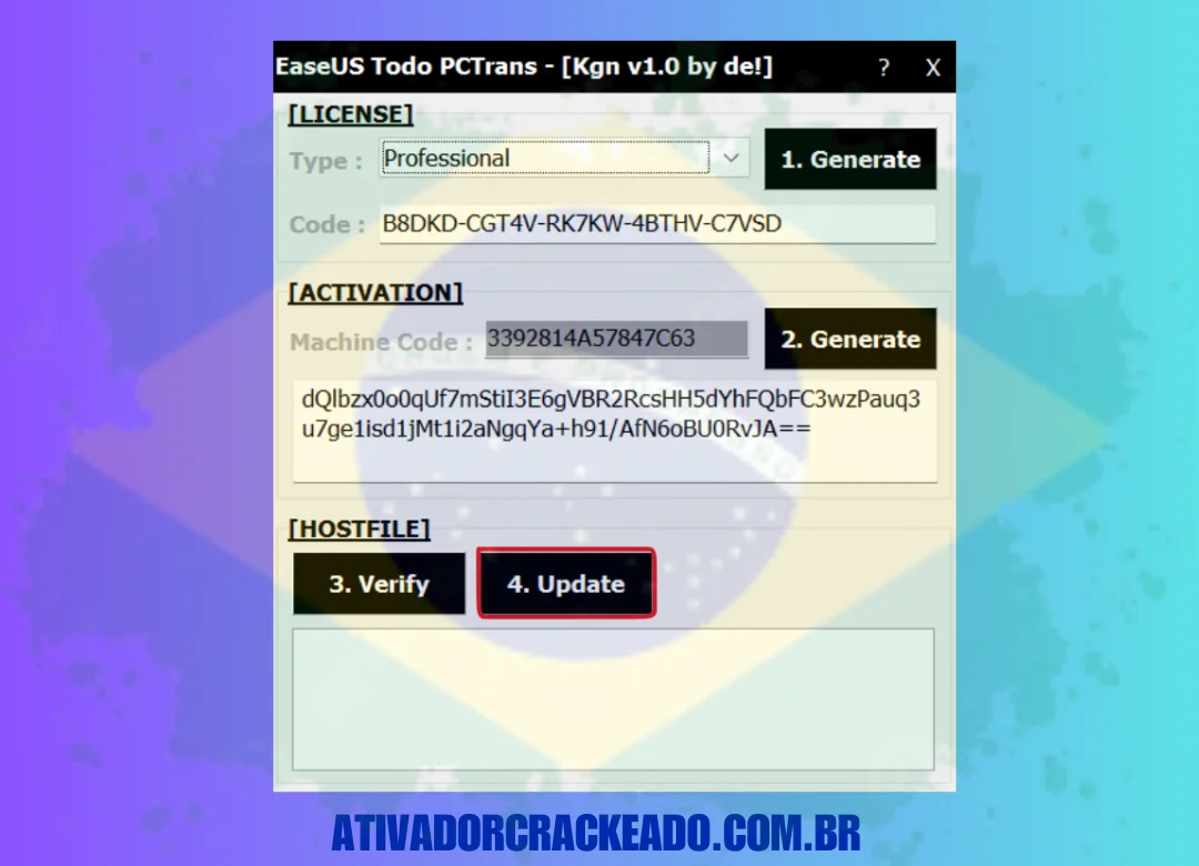 Novamente no keygen, pressione Atualizar no HostFile,