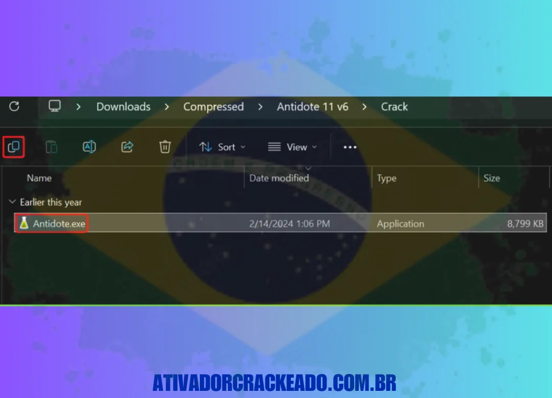 O arquivo Antidote.exe deve ser copiado da pasta Crack e usado para substituir