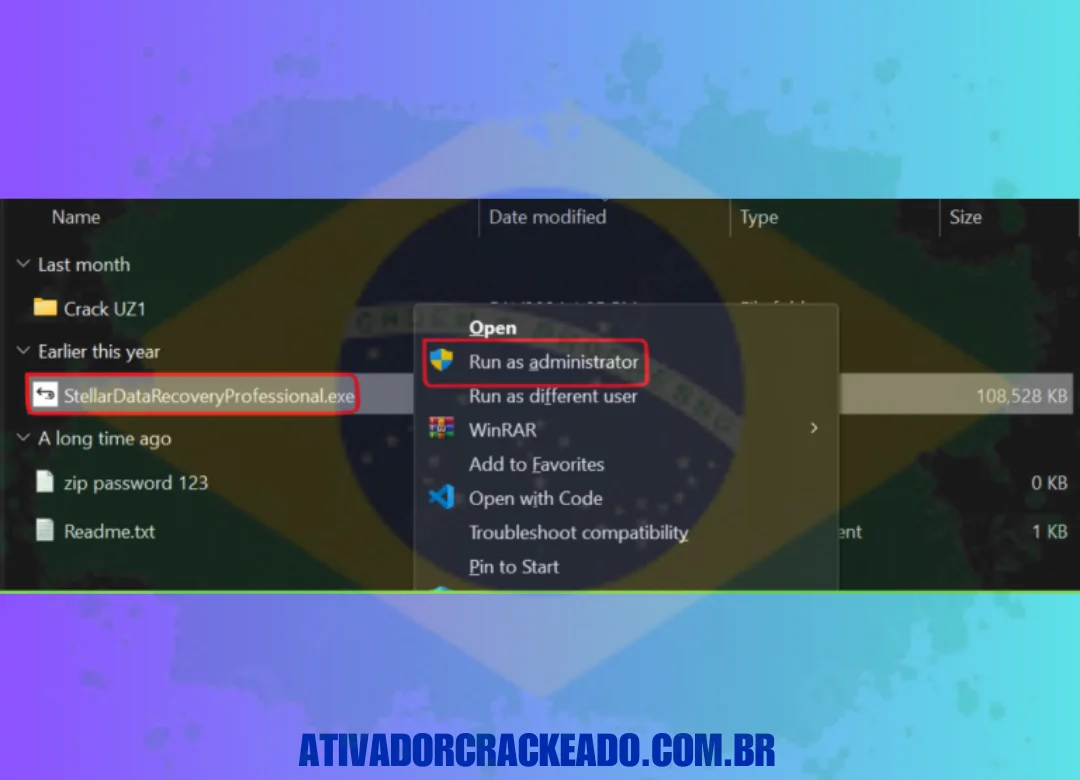 O arquivo de instalação é chamado de “StellarDataRecoveryProfessional.exe”.