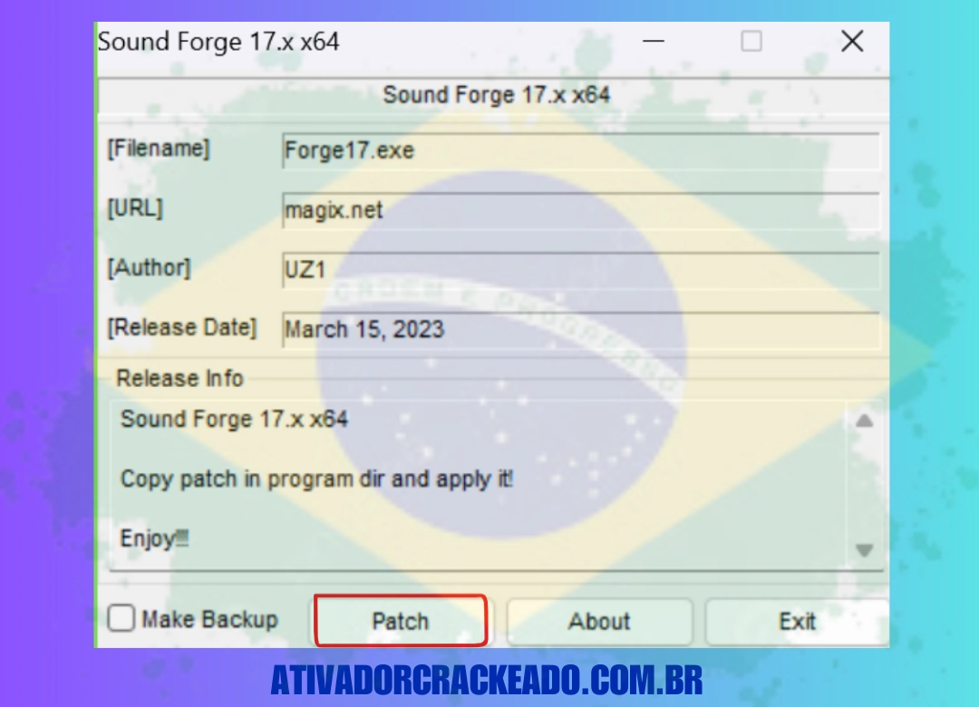 O patch será aberto, clique em Patch e o produto será corrigido.O patch será aberto, clique em Patch e o produto será corrigido.