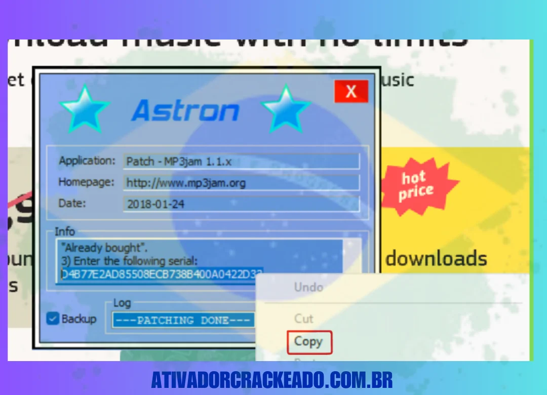 Reabra o patch e, em seguida, copie a chave que você vê na seção de informações após rolar um pouco para baixo.