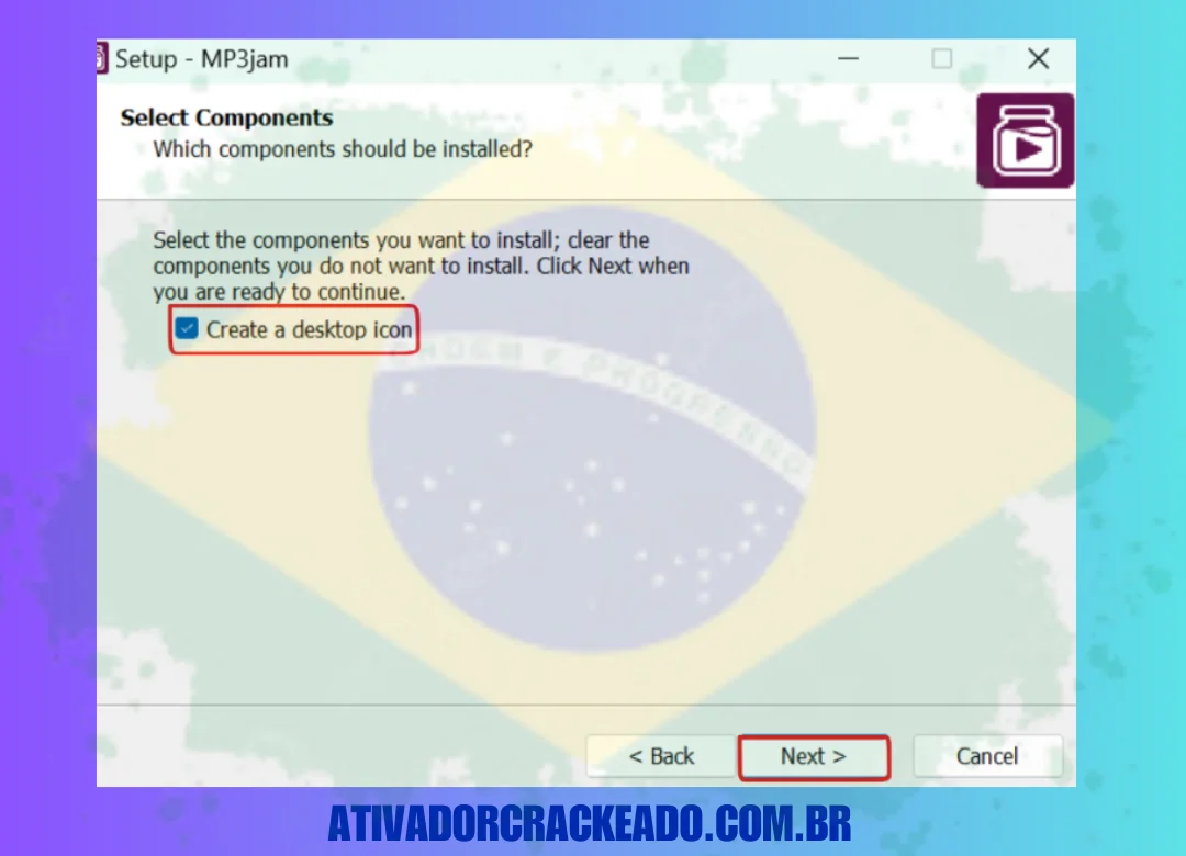 Selecione o local de instalação, marque a caixa Criar ícone na área de trabalho e inicie a instalação.