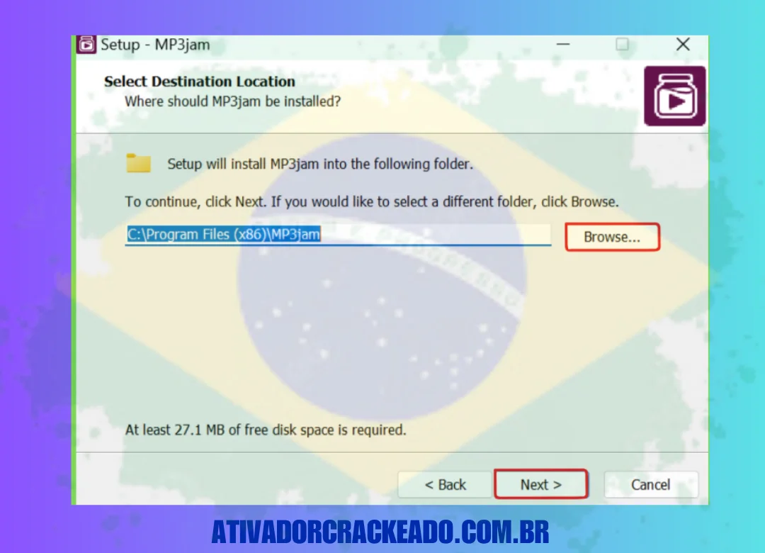 Selecione o local de instalação, marque a caixa Criar ícone na área de trabalho e inicie a instalação. 