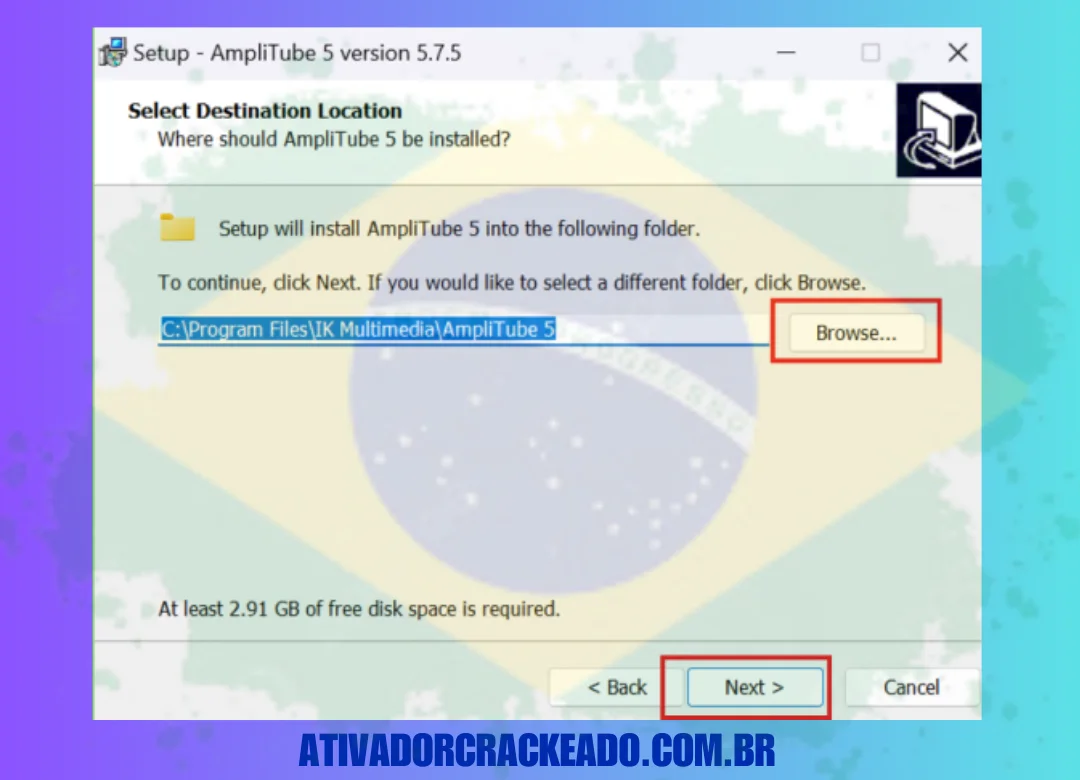 Selecione o local onde você quer instalar o software e clique em Avançar.