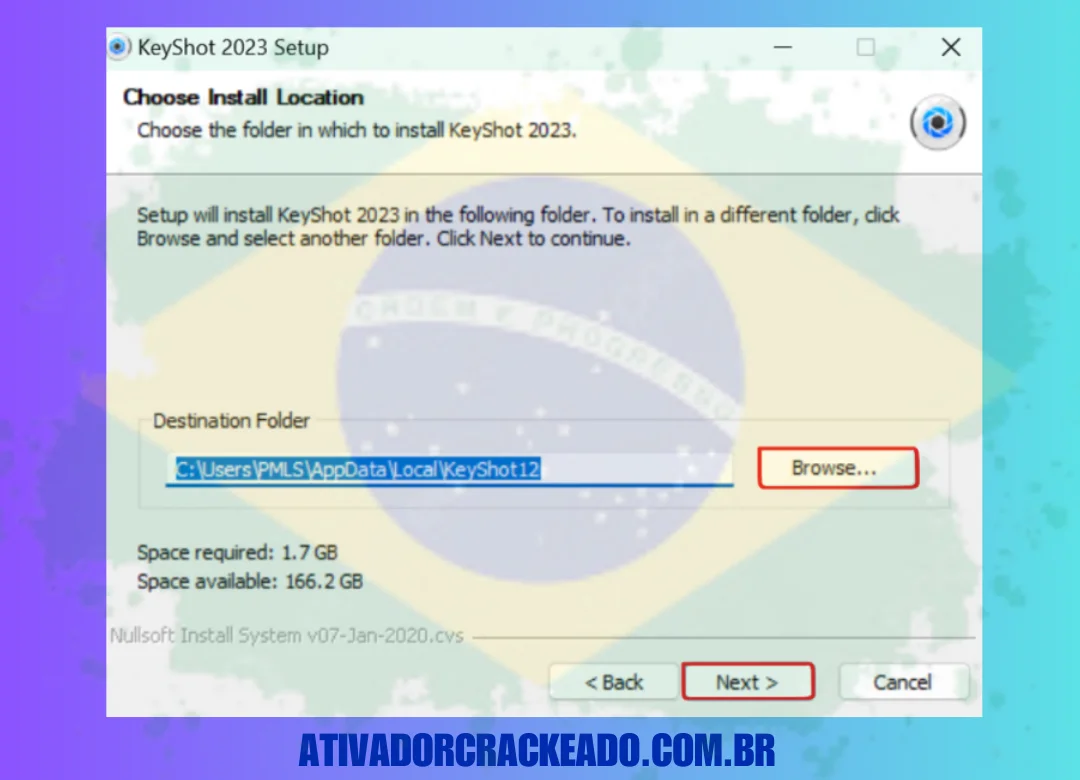 Selecione o usuário para o qual deseja instalar o software, aceite o contrato de licença,