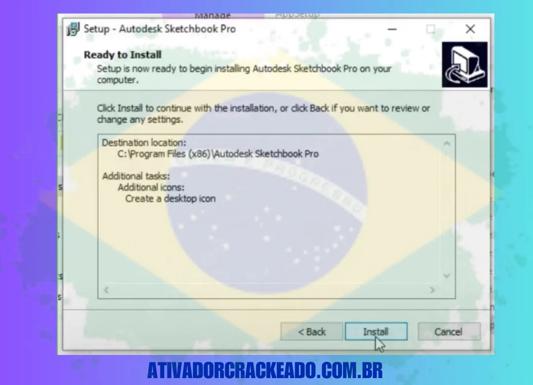 Serão mostradas todas as escolhas que você fez, como o local de instalação