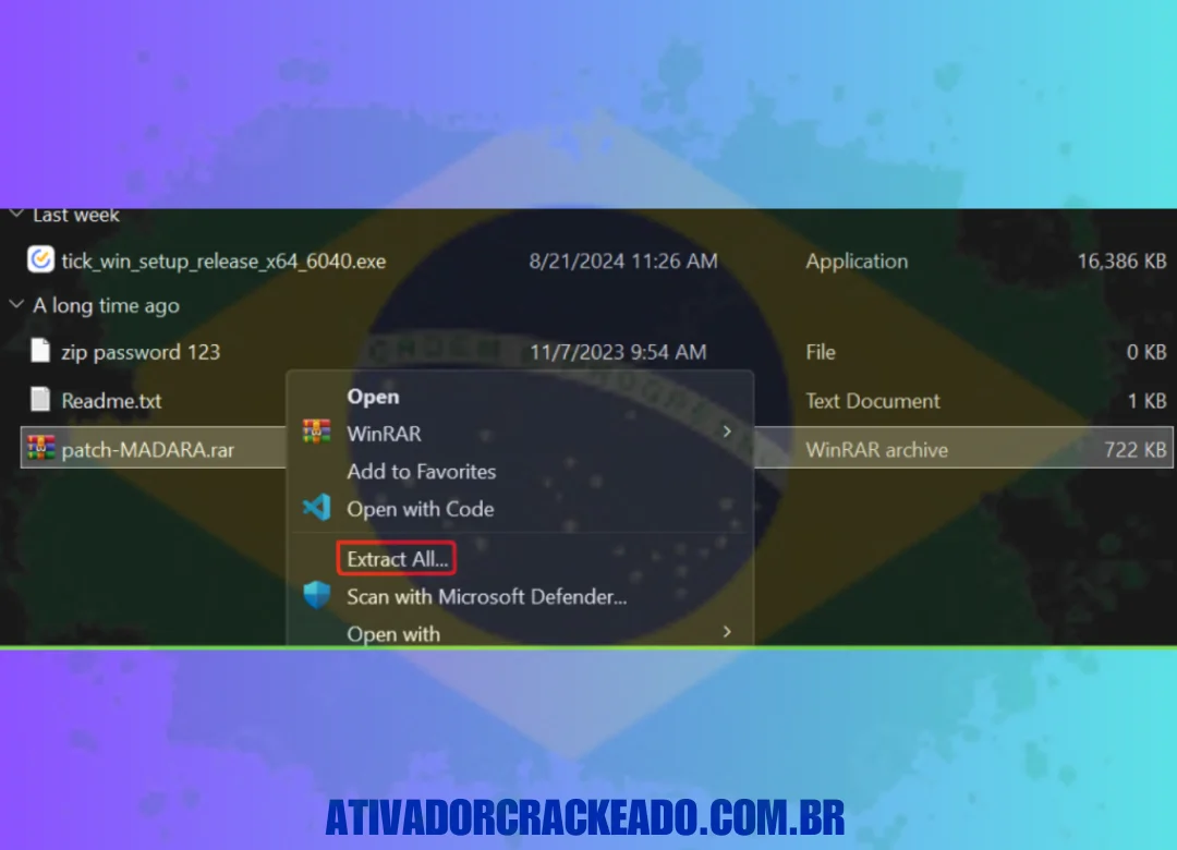 Clique no botão Patch após extrair o arquivo de patch e executá-lo como administrador.