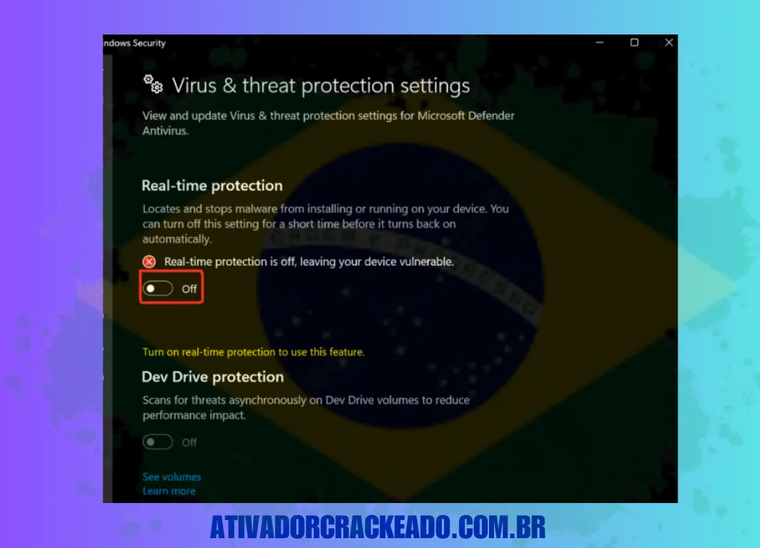 Use o link fornecido para baixar o VideoProc Converter AI, depois vá para as configurações e desative todos os softwares antivírus instalados.